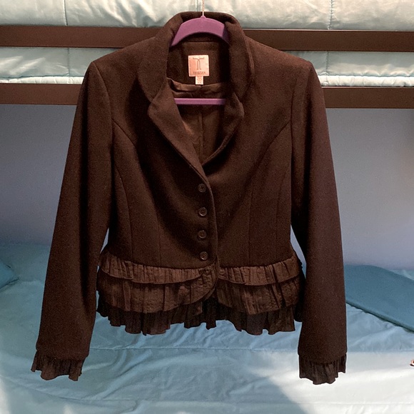 Tristan | part wool black ruffle blazer jacket - Picture 1 of 4